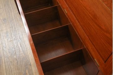 中古　美品　花梨材の温かみのある色合いと木目を楽しめる収納付きベンチ(長椅子、イス、板座チェア)(R-057671)