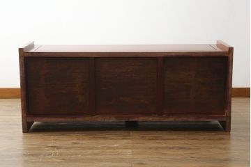 中古　美品　花梨材の温かみのある色合いと木目を楽しめる収納付きベンチ(長椅子、イス、板座チェア)(R-057671)