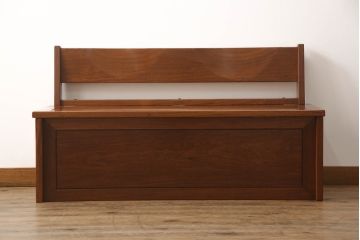 中古　美品　花梨材の温かみのある色合いと木目を楽しめる収納付きベンチ(長椅子、イス、板座チェア)(R-057672)