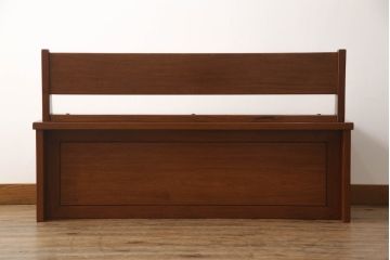 中古　美品　花梨材の温かみのある色合いと木目を楽しめる収納付きベンチ(長椅子、イス、板座チェア)(R-057672)