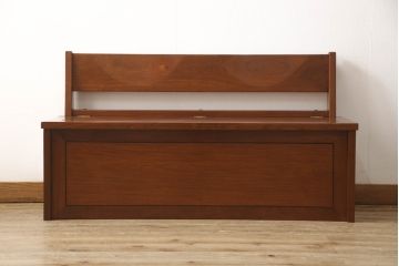 中古　美品　花梨材の温かみのある色合いと木目を楽しめる収納付きベンチ(長椅子、イス、板座チェア)(R-057673)