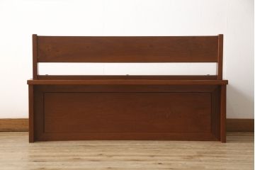 中古　美品　花梨材の温かみのある色合いと木目を楽しめる収納付きベンチ(長椅子、イス、板座チェア)(R-057673)