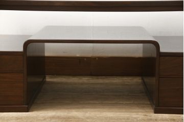 和製ビンテージ　最高級!　指物工芸家具　中桐・漆塗り　総シタン(紫檀)　凝った意匠が魅力的な、天板一枚板の文机(座机、在宅ワーク用、ローテーブル、センターテーブル、ヴィンテージ)(R-057694)