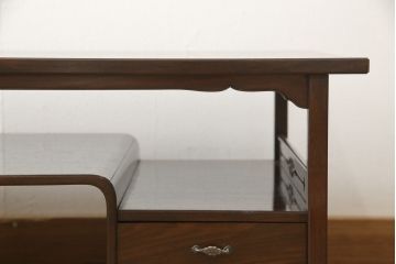 和製ビンテージ　最高級!　指物工芸家具　中桐・漆塗り　総シタン(紫檀)　凝った意匠が魅力的な、天板一枚板の文机(座机、在宅ワーク用、ローテーブル、センターテーブル、ヴィンテージ)(R-057694)