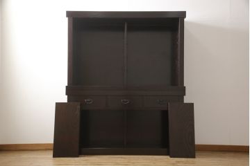 中古　美品　高級品!　国産工芸家具　南部箪笥　タモ材　重厚感ある佇まいの漆塗り重ね水屋箪笥(定価176万円)(食器棚、和風食器棚、収納棚、戸棚)(R-057699)