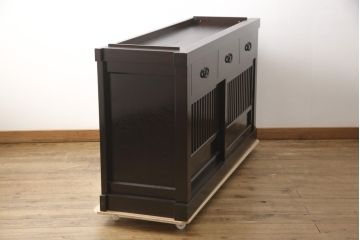 中古　美品　高級品!　国産工芸家具　南部箪笥　タモ材　重厚感ある佇まいの漆塗り水屋箪笥サイドボード(定価88万円)(食器棚、和風食器棚、収納棚、戸棚)(R-057701)