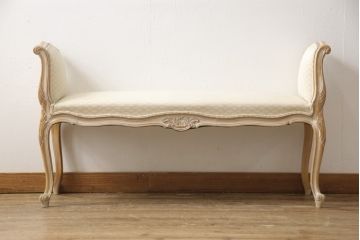 アメリカビンテージ　デュレスタ　アップホルスタリー(DURESTA　UPHOLSTERY)　気品漂うエレガントなバックレスソファ(アームソファ、ベンチ、2人掛け、ヴィンテージ)(R-057710)