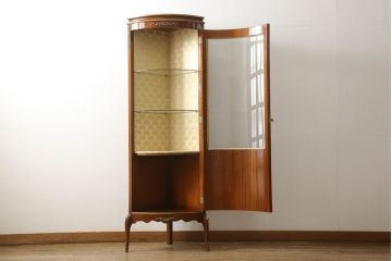 中古　高級　スペイン家具　象嵌　マホガニー材　繊細で華やかな装飾が気品溢れるコーナーキャビネット(ショーケース、飾り棚、収納棚)(R-057715)