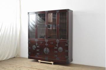 中古　二本松工藝館　田中家具　重厚感ある佇まいが魅力的な水屋箪笥(キャビネット、食器棚、戸棚、収納棚)(R-057728)