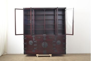中古　二本松工藝館　田中家具　重厚感ある佇まいが魅力的な水屋箪笥(キャビネット、食器棚、戸棚、収納棚)(R-057728)