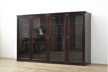 中古　二本松工藝館　田中家具　台輪・脚付きリメイク　重厚感ある佇まいが魅力的な水屋箪笥キャビネット(食器棚、戸棚、収納棚、飾り棚)(R-057729)