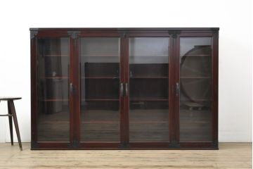 中古　二本松工藝館　田中家具　台輪・脚付きリメイク　重厚感ある佇まいが魅力的な水屋箪笥キャビネット(食器棚、戸棚、収納棚、飾り棚)(R-057729)