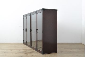 中古　二本松工藝館　田中家具　台輪・脚付きリメイク　重厚感ある佇まいが魅力的な水屋箪笥キャビネット(食器棚、戸棚、収納棚、飾り棚)(R-057729)