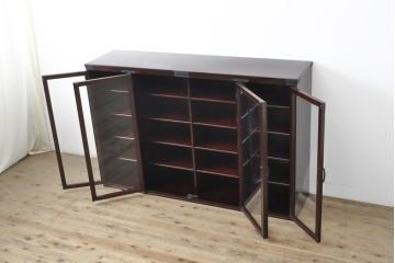 中古　二本松工藝館　田中家具　台輪・脚付きリメイク　重厚感ある佇まいが魅力的な水屋箪笥キャビネット(食器棚、戸棚、収納棚、飾り棚)(R-057729)