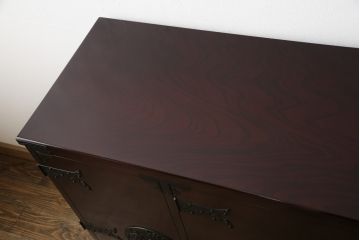 中古　美品　二本松伝統家具　田中家具　民芸箪笥　欅(ケヤキ)材の美しい木目が堪能できる上質な二本松欅下駄箱(サイドボード、飾り棚、収納棚、戸棚、サイドキャビネット)(R-057740)