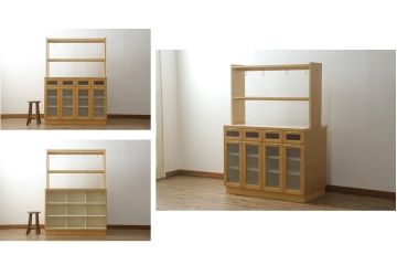 中古　美品　特注品　チェリー材　両面使いで使い勝手抜群のキッチンカウンターキャビネット(食器棚、収納棚、戸棚)(R-057749)