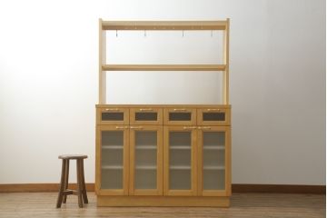 中古　美品　特注品　チェリー材　両面使いで使い勝手抜群のキッチンカウンターキャビネット(食器棚、収納棚、戸棚)(R-057749)