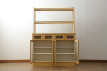 中古　美品　特注品　チェリー材　両面使いで使い勝手抜群のキッチンカウンターキャビネット(食器棚、収納棚、戸棚)(R-057749)