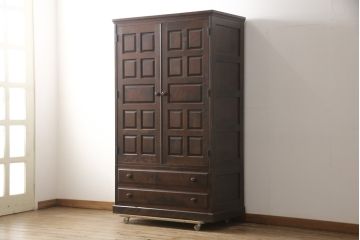 中古　北海道民芸家具　鏡付き　ワードローブの上段のみをリメイク!取り入れやすいサイズに生まれ変わる収納棚(本箱、下駄箱、ブックケース、本箱、キャビネット、戸棚)(R-057752)