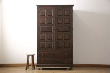 中古　北海道民芸家具　鏡付き　ワードローブの上段のみをリメイク!取り入れやすいサイズに生まれ変わる収納棚(本箱、下駄箱、ブックケース、本箱、キャビネット、戸棚)(R-057752)
