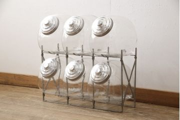 アンティーク雑貨　当時物　昭和レトロ　6連猫瓶(ガラス瓶、菓子瓶、菓子びん、菓子ビン)(R-057760)