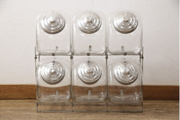 アンティーク雑貨　当時物　昭和レトロ　6連猫瓶(ガラス瓶、菓子瓶、菓子びん、菓子ビン)(R-057760)