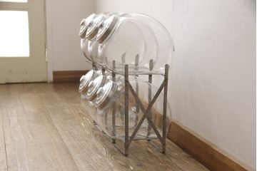 アンティーク雑貨　当時物　昭和レトロ　6連猫瓶(ガラス瓶、菓子瓶、菓子びん、菓子ビン)(R-057760)