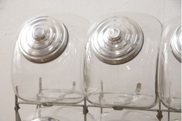 アンティーク雑貨　当時物　昭和レトロ　6連猫瓶(ガラス瓶、菓子瓶、菓子びん、菓子ビン)(R-057760)