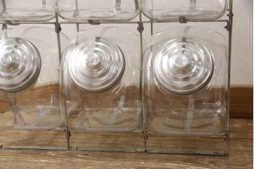 アンティーク雑貨　当時物　昭和レトロ　6連猫瓶(ガラス瓶、菓子瓶、菓子びん、菓子ビン)(R-057760)