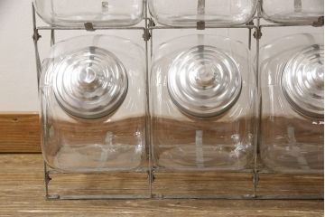 アンティーク雑貨　当時物　昭和レトロ　6連猫瓶(ガラス瓶、菓子瓶、菓子びん、菓子ビン)(R-057760)