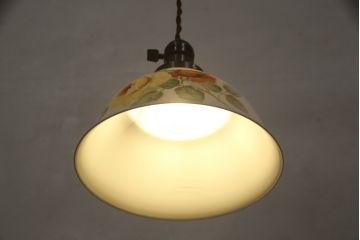 アンティーク家具　オールドノリタケ・則武(日陶)　ローズ(薔薇)　鮮やかな絵柄が目を引く電笠(天井照明、シェード)(R-057762)