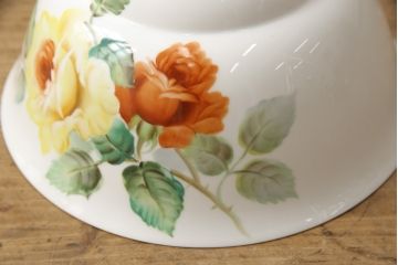 アンティーク家具　オールドノリタケ・則武(日陶)　ローズ(薔薇)　鮮やかな絵柄が目を引く電笠(天井照明、シェード)(R-057762)