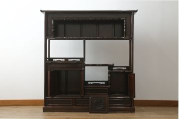 中古　民芸家具　花梨(カリン、唐木)　深みのある色合いが美しい飾り棚(戸棚、茶棚、違い棚)(R-057784)