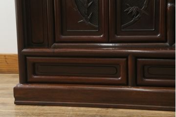 中古　民芸家具　花梨(カリン、唐木)　深みのある色合いが美しい飾り棚(戸棚、茶棚、違い棚)(R-057784)