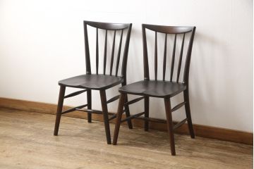 中古　美品　松本民芸家具　220F型　シックな佇まいが魅力的なチェア2脚セット(ダイニングチェア、板座チェア、椅子)(R-057809)