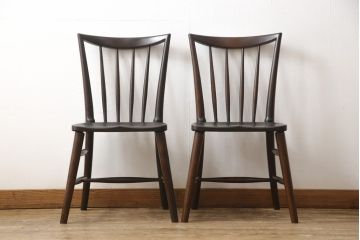 中古　美品　松本民芸家具　220F型　シックな佇まいが魅力的なチェア2脚セット(ダイニングチェア、板座チェア、椅子)(R-057809)