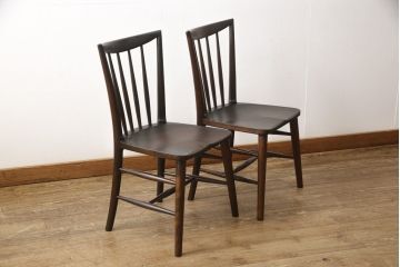 中古　美品　松本民芸家具　220F型　シックな佇まいが魅力的なチェア2脚セット(ダイニングチェア、板座チェア、椅子)(R-057809)