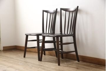 中古　美品　松本民芸家具　220F型　シックな佇まいが魅力的なチェア2脚セット(ダイニングチェア、板座チェア、椅子)(R-057809)