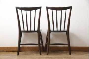 中古　美品　松本民芸家具　220F型　シックな佇まいが魅力的なチェア2脚セット(ダイニングチェア、板座チェア、椅子)(R-057809)