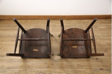 中古　美品　松本民芸家具　220F型　シックな佇まいが魅力的なチェア2脚セット(ダイニングチェア、板座チェア、椅子)(R-057809)