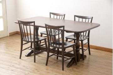 中古　美品　松本民芸家具　220F型　シックな佇まいが魅力的なチェア2脚セット(ダイニングチェア、板座チェア、椅子)(R-057809)