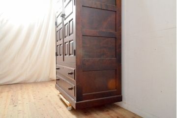 中古　北海道民芸家具　鏡付き　ワードローブの上段のみをリメイク!取り入れやすいサイズに生まれ変わる収納棚(本箱、下駄箱、ブックケース、本箱、キャビネット、戸棚)(R-057820)