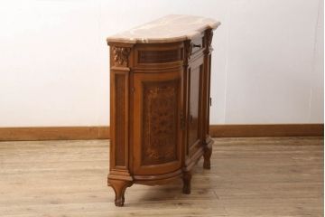 中古　イタリア　象嵌入り　バーズアイ(鳥眼杢)　一味違ったこだわりのインテリアを叶えるサイドボード(キャビネット、収納棚、戸棚)(R-057823)