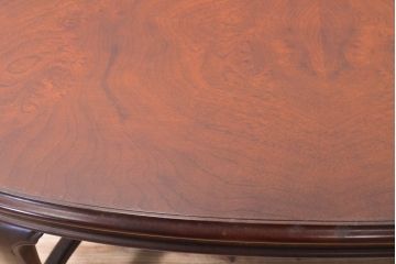 中古　美品　神戸洋家具　メープル不二屋　ガラス天板付き　曲線を描いたデザインが素敵なセンターテーブル(オーバルテーブル、ローテーブル)(R-057825)