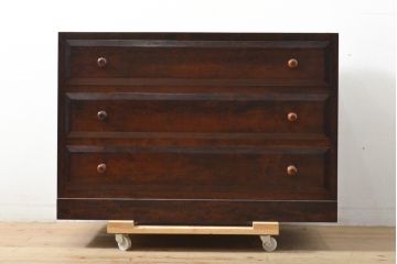 中古　松本民芸家具　天板リメイク　和・洋問わずに取り入れやすいシンプルなローチェスト(ローボード、テレビ台、衣装箪笥、整理箪笥、引き出し)(R-057830)
