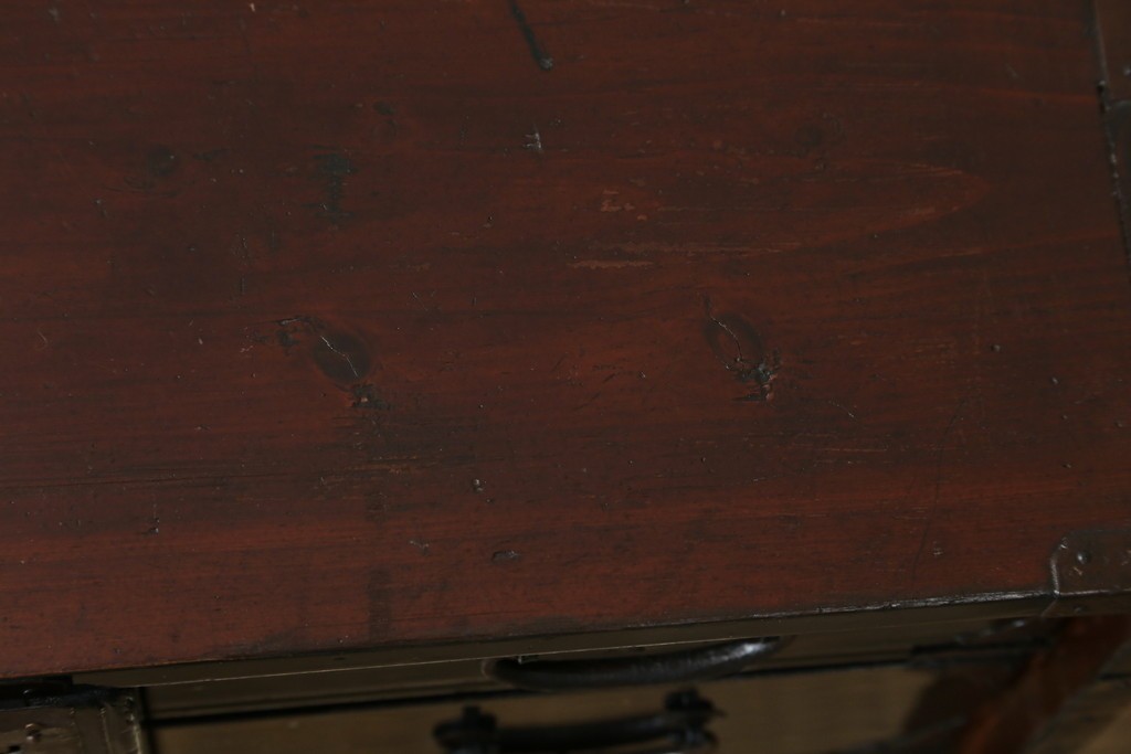 和製アンティーク　黒漆塗りと趣ある金具が魅力的な庄内小箪笥　(R-057862)