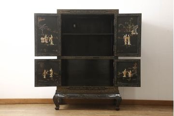 アジアビンテージ　中国デザイン　豪華な石細工が目を引く、まるで美術品のようなキャビネット(戸棚、収納棚、ヴィンテージ)(R-057869)