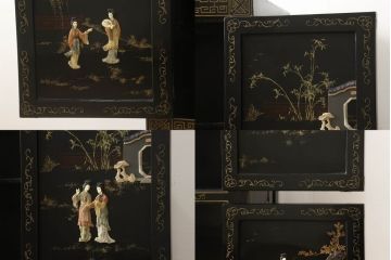 アジアビンテージ　中国デザイン　豪華な石細工が目を引く、まるで美術品のようなキャビネット(戸棚、収納棚、ヴィンテージ)(R-057869)