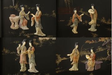 アジアビンテージ　中国デザイン　豪華な石細工が目を引く、まるで美術品のようなキャビネット(戸棚、収納棚、ヴィンテージ)(R-057869)