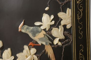 アジアビンテージ　中国デザイン　豪華な石細工が目を引く、まるで美術品のようなキャビネット(戸棚、収納棚、ヴィンテージ)(R-057869)